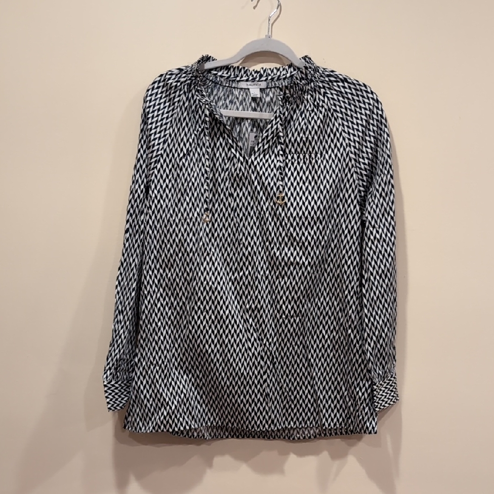Nautica Monochrome Diamond Print Blouse